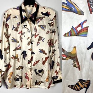 Nancy Heller Vintage silk blouse shoe print